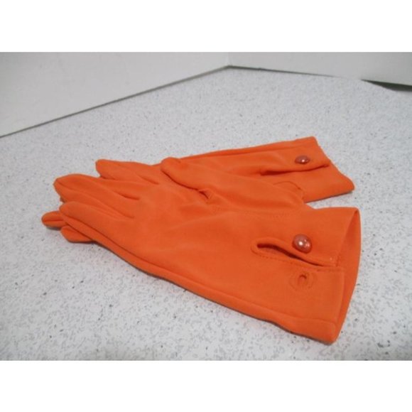 *Vintage Retro Orange Crescendoe Caresse Nylon Button Wrist Fashion Gloves - Picture 1 of 5